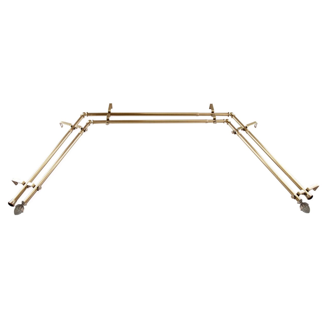 Hermosa Home Gland 13 by 16" Double Bay Window Curtain Rod 20"-36", 38"-72" - Antique Brass